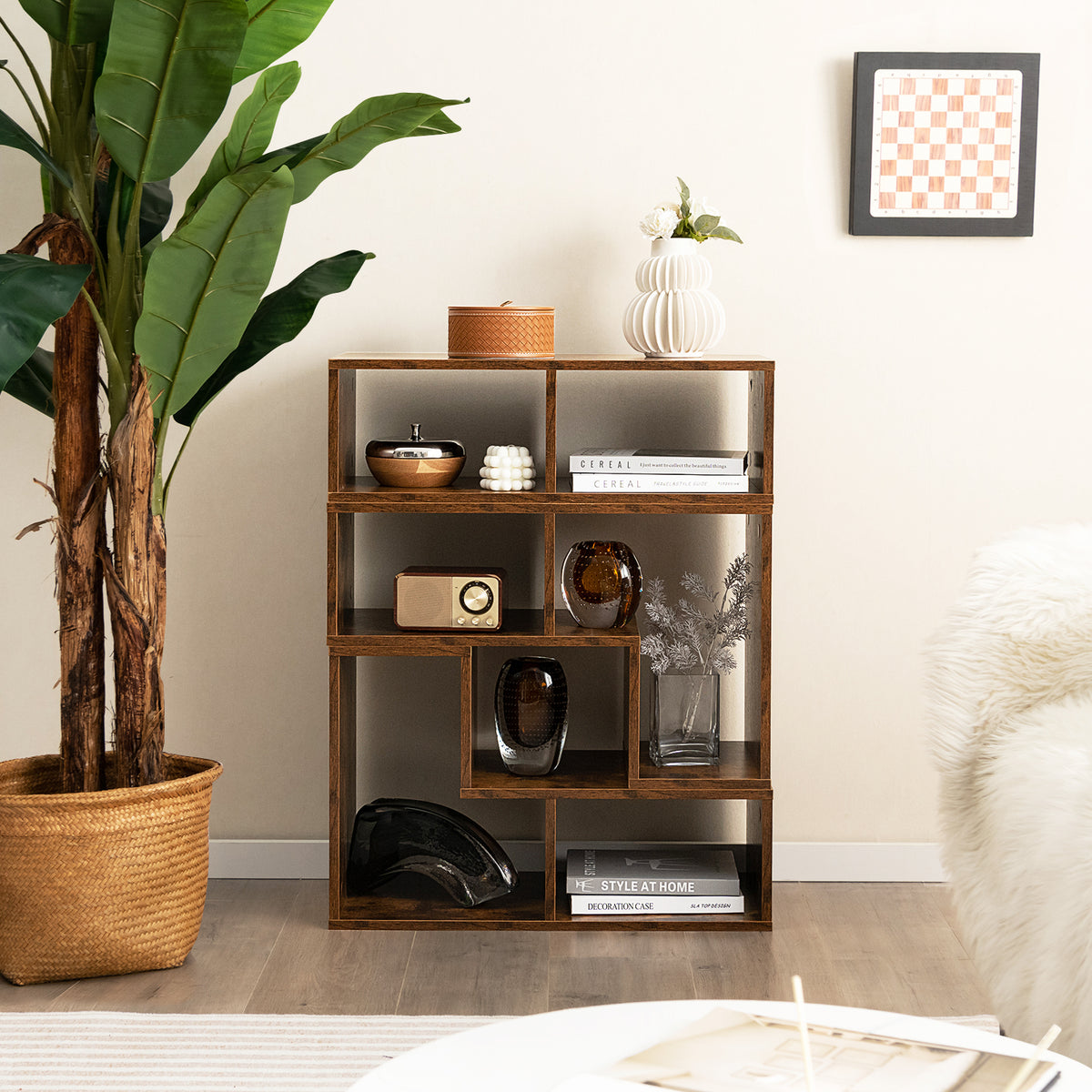 3 Pieces Convertible TV Stand for TVs up to 65 Inches-Rustic Brown