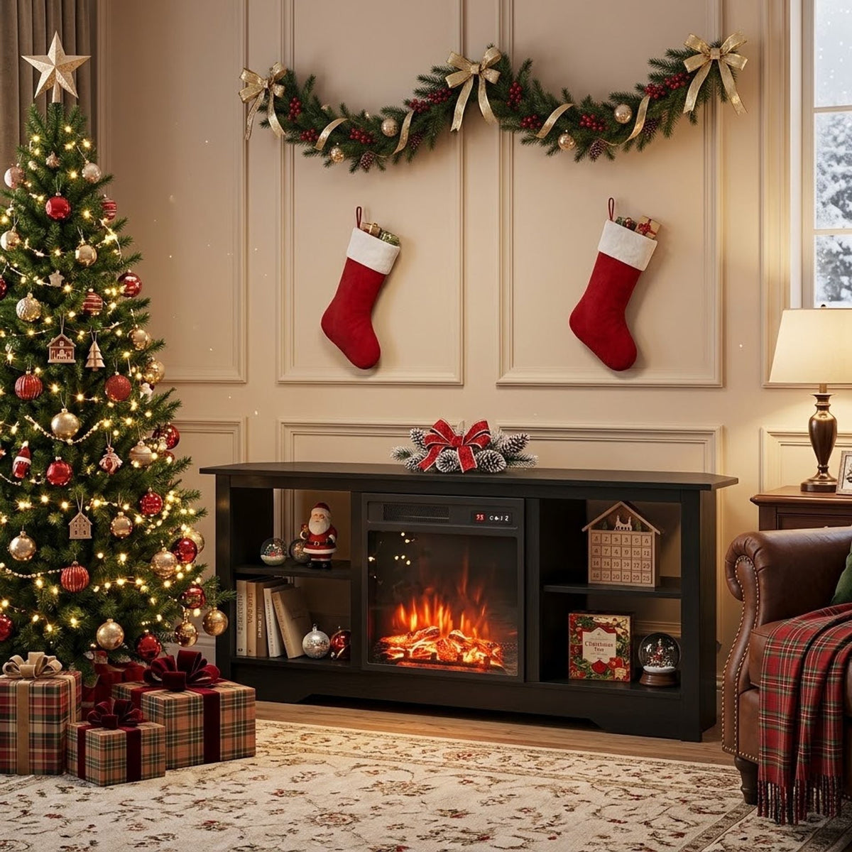 Electric Fireplace and TV Stand Bundle in Black, image 2