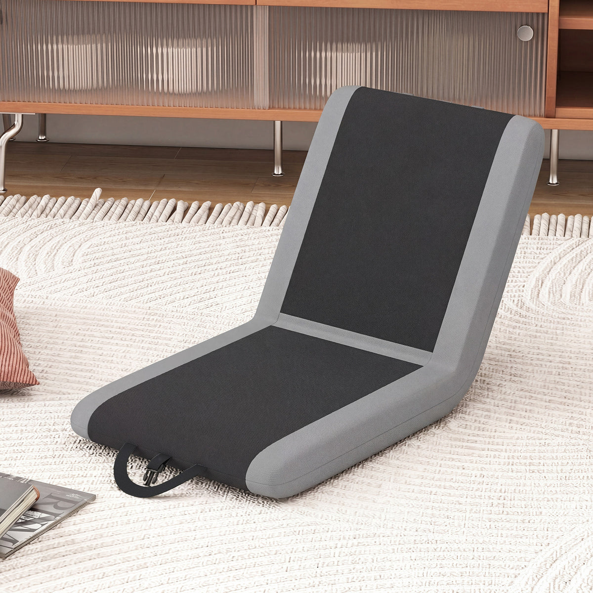 Padded Stadium Seat with Back Support and 6 Reclining Positions-Black