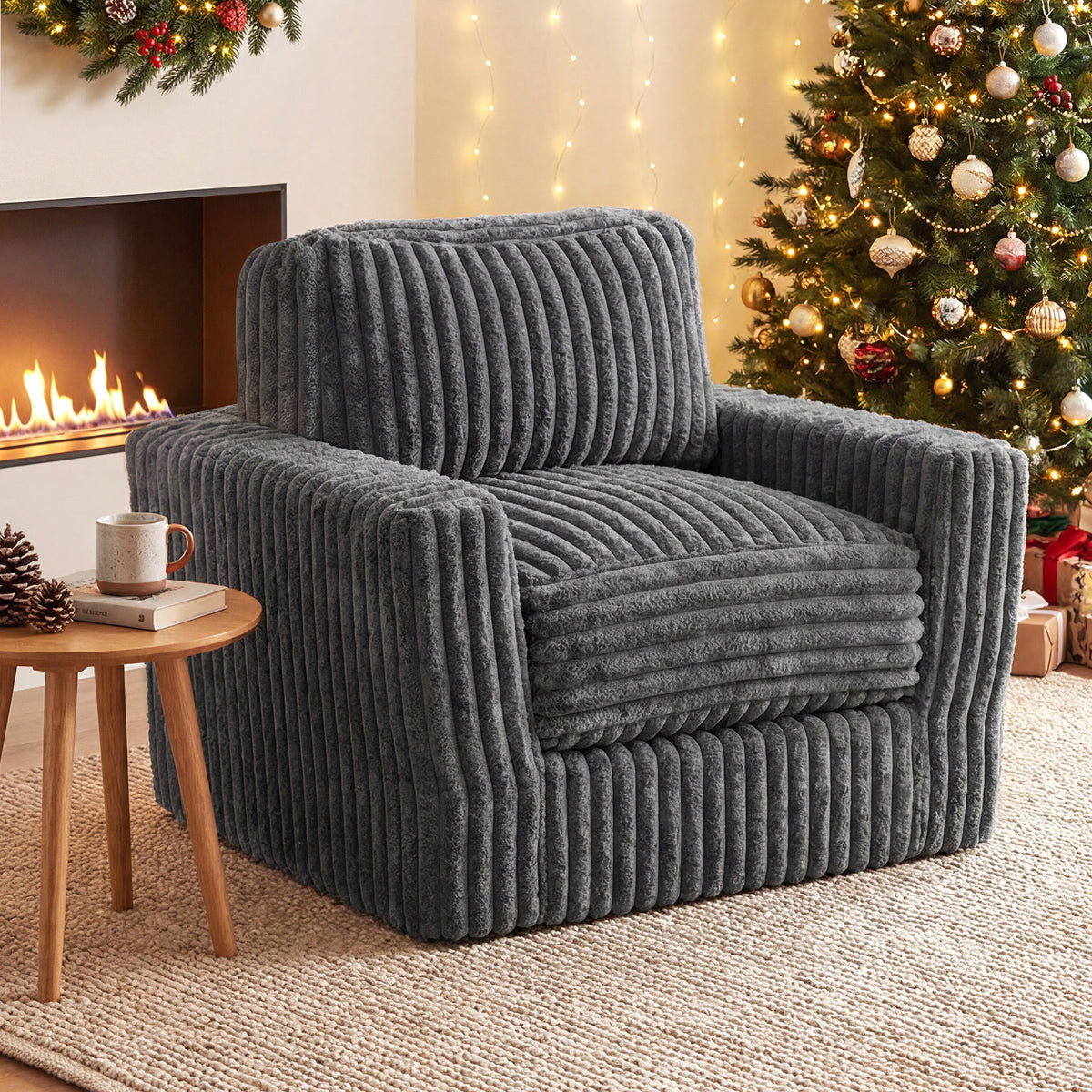 Furry Boneless Couch for Small Spaces with Removable Cover and Pillow-Grey