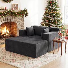 Single Foam Sofa with Ottoman and Pillows Bean Bag Chair No Assembly-Grey