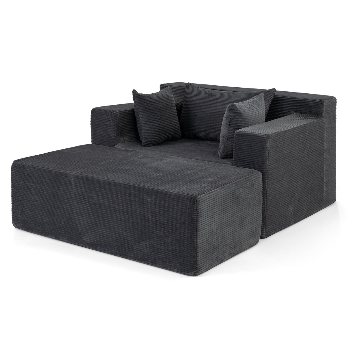 Single Foam Sofa with Ottoman and Pillows Bean Bag Chair No Assembly-Grey