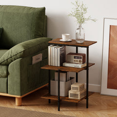 3-Tier Side Table Square End Table with Open Storage Shelves-RusticBrown