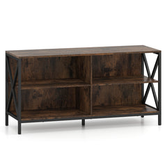 TV Stand for TVs up to 55" with 4 Open Shelves & Raised Metal Legs for Living Room-Rustic Brown