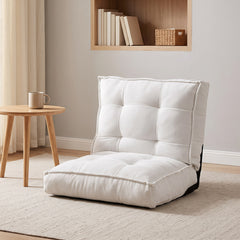 Foldable Floor Chair with Reclining Backrest and Foam Filling-White
