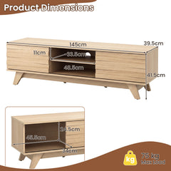 Wooden Media Console with 2 Sliding Doors for TVs-Natural