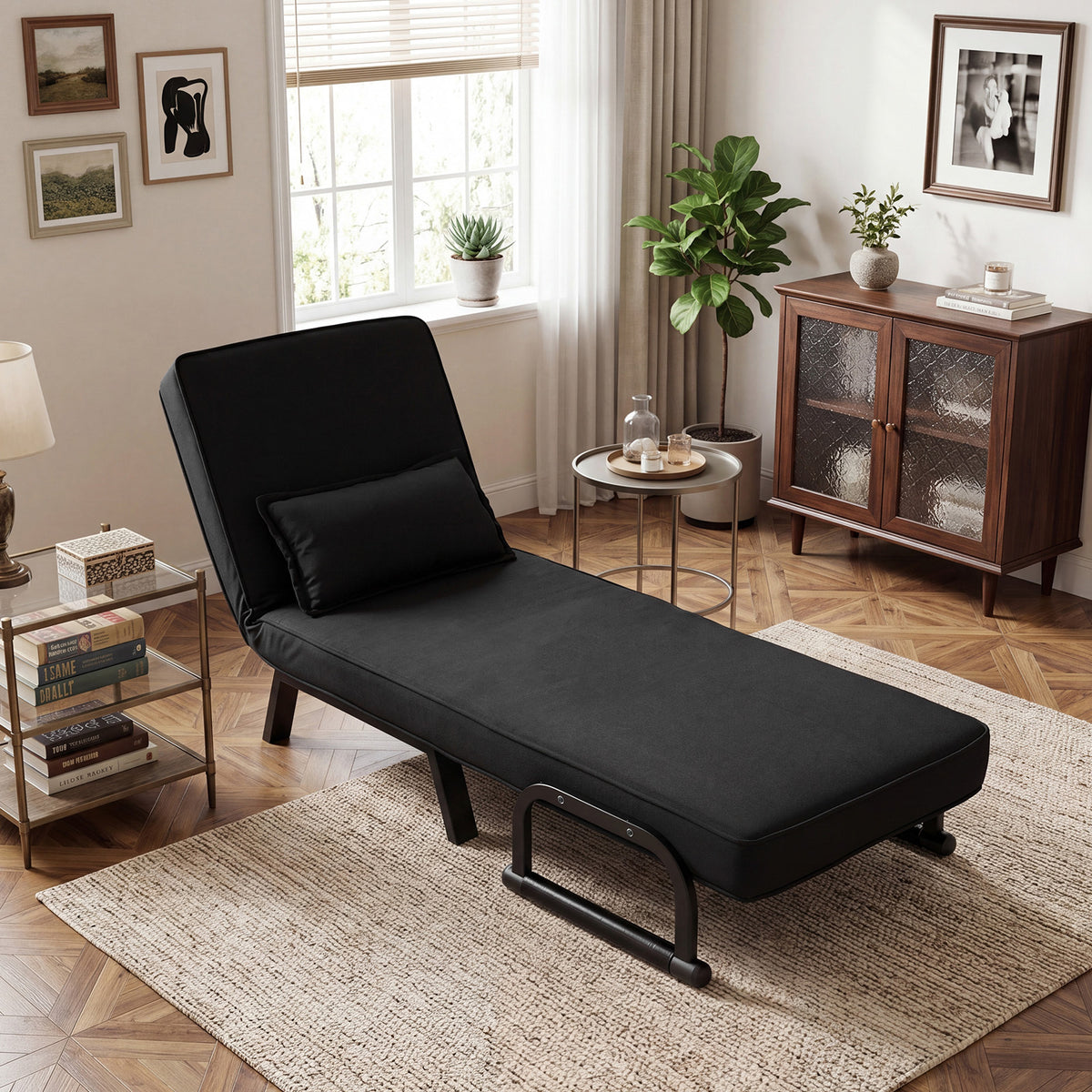 3-in-1 Folding Sofa Bed with Adjustable Backrest with Adjustable Backrest-Black
