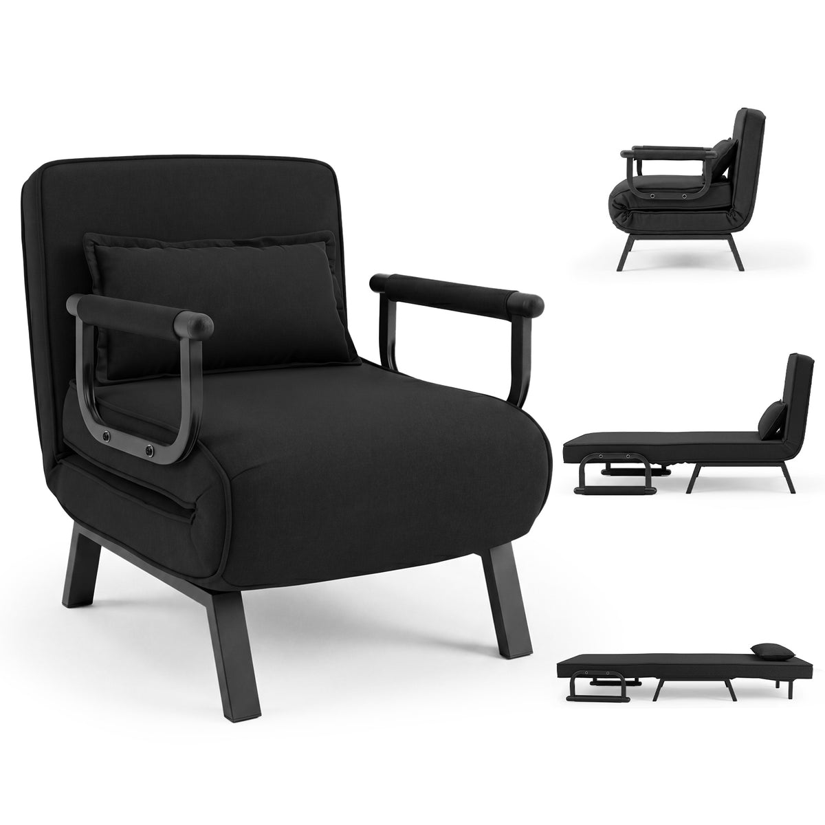 3-in-1 Folding Sofa Bed with Adjustable Backrest with Adjustable Backrest-Black