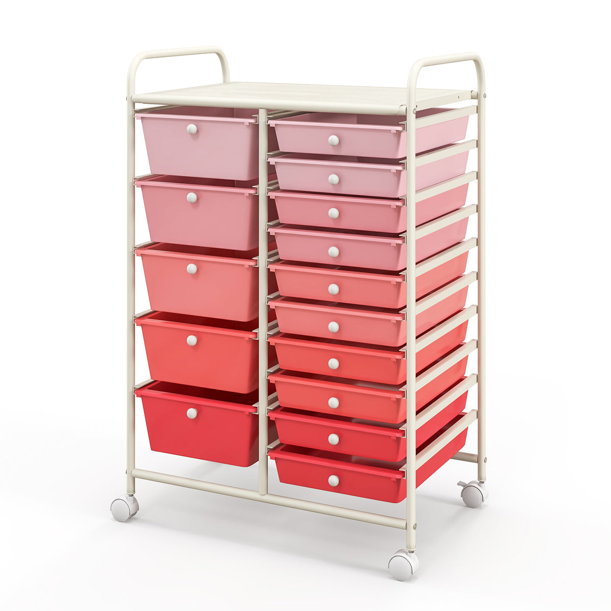 15 Drawer Rolling Storage Cart with 4 Wheels for Beauty Salon-Pink