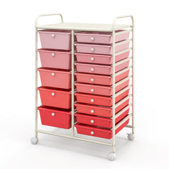 15 Drawer Rolling Storage Cart with 4 Wheels for Beauty Salon-Pink