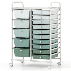 15 Drawer Rolling Storage Cart with 4 Wheels for Beauty Salon-Green