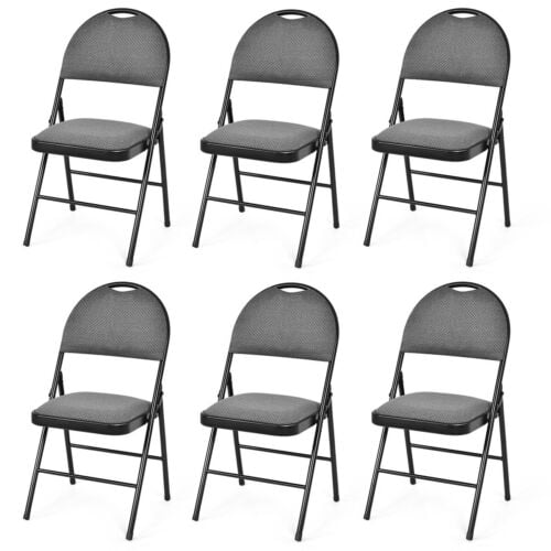 6 Pieces Folding Chairs Set with Handle Hole and Portable Backrest-Grey