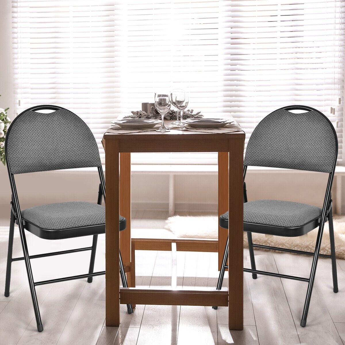 6 Pieces Folding Chairs Set with Handle Hole and Portable Backrest-Grey