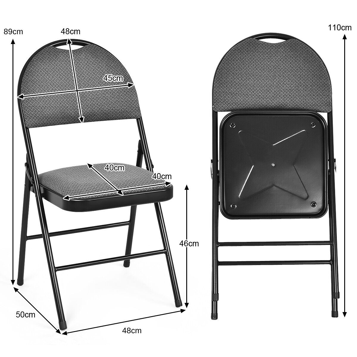 6 Pieces Folding Chairs Set with Handle Hole and Portable Backrest-Grey