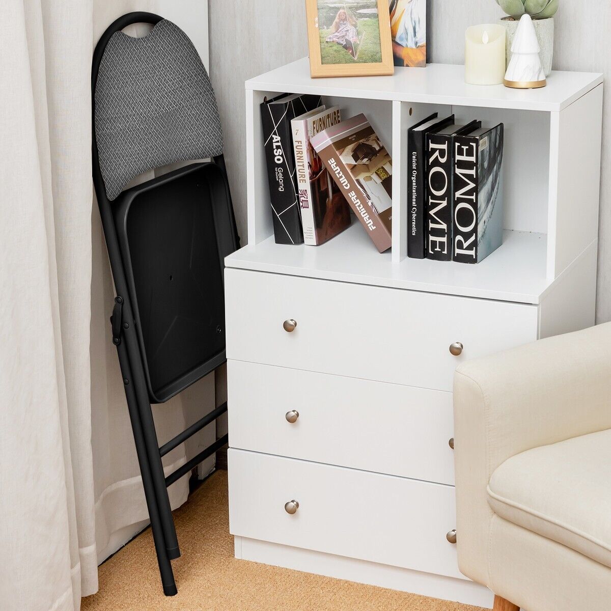 6 Pieces Folding Chairs Set with Handle Hole and Portable Backrest-Grey