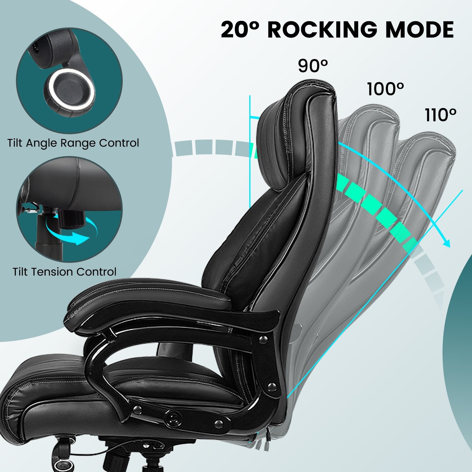Ergonomic Office Chair with Padded Armrests and Adjustable Height-Black