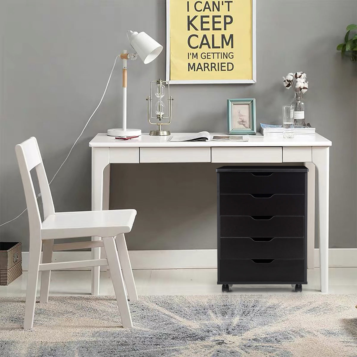 5 Drawer Chest with Wheels for Home and Office-Black