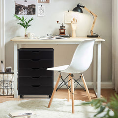 5 Drawer Chest with Wheels for Home and Office-Black