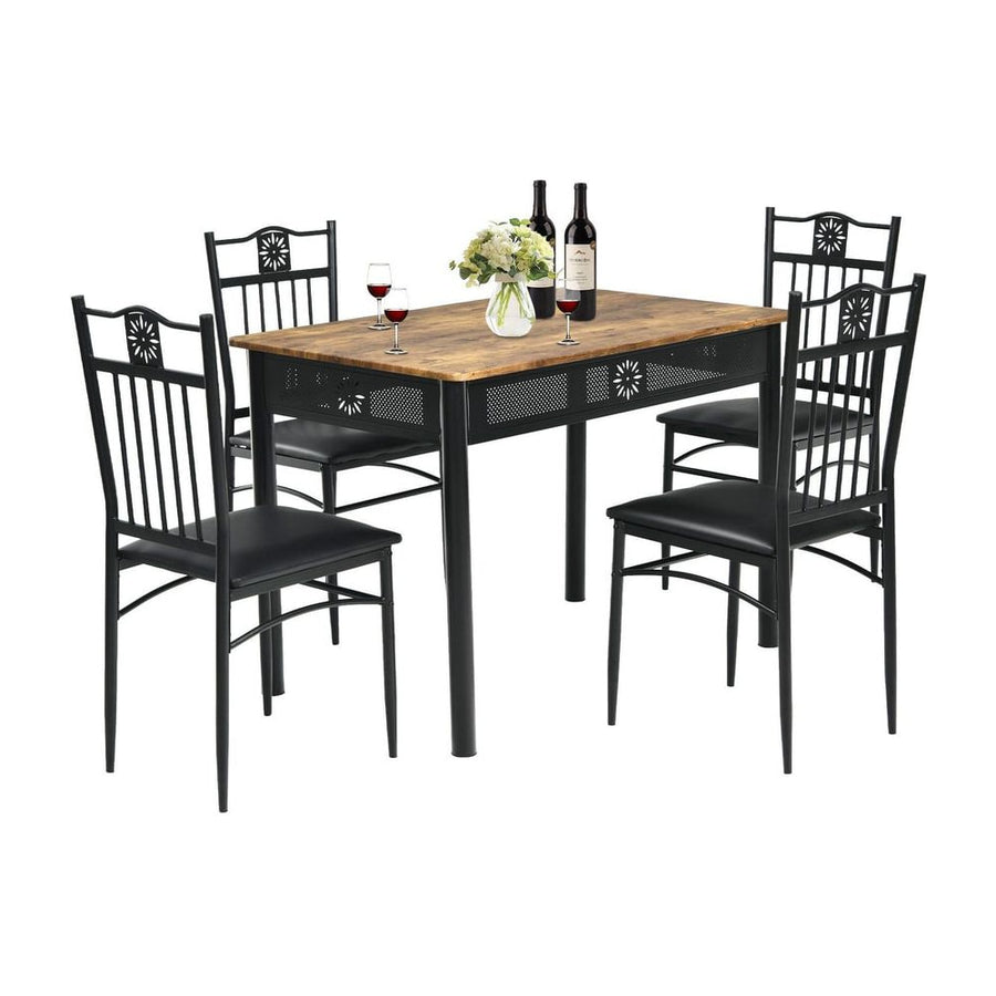 5 Pieces Kitchen Dining Table and Chair Set with Sponge Cushion-Natural