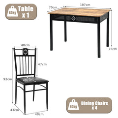 5 Pieces Kitchen Dining Table and Chair Set with Sponge Cushion-Natural