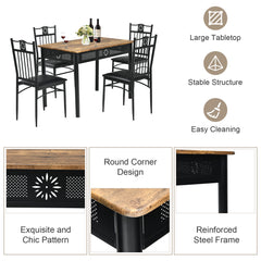 5 Pieces Kitchen Dining Table and Chair Set with Sponge Cushion-Natural