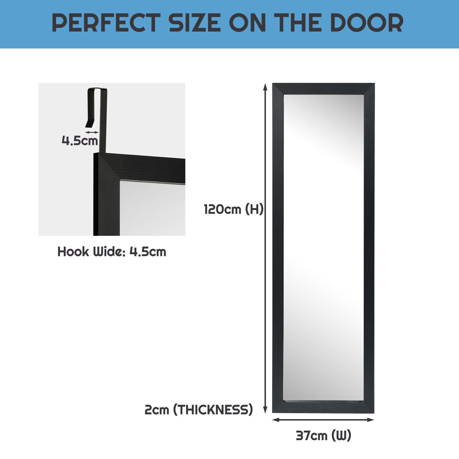 Full Body Mirror Wall Mounted Dressing Mirror for Bedroom-Black
