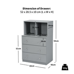 3-Drawer Dresser with 2 Open Compartments for Living Room Bedroom-Grey