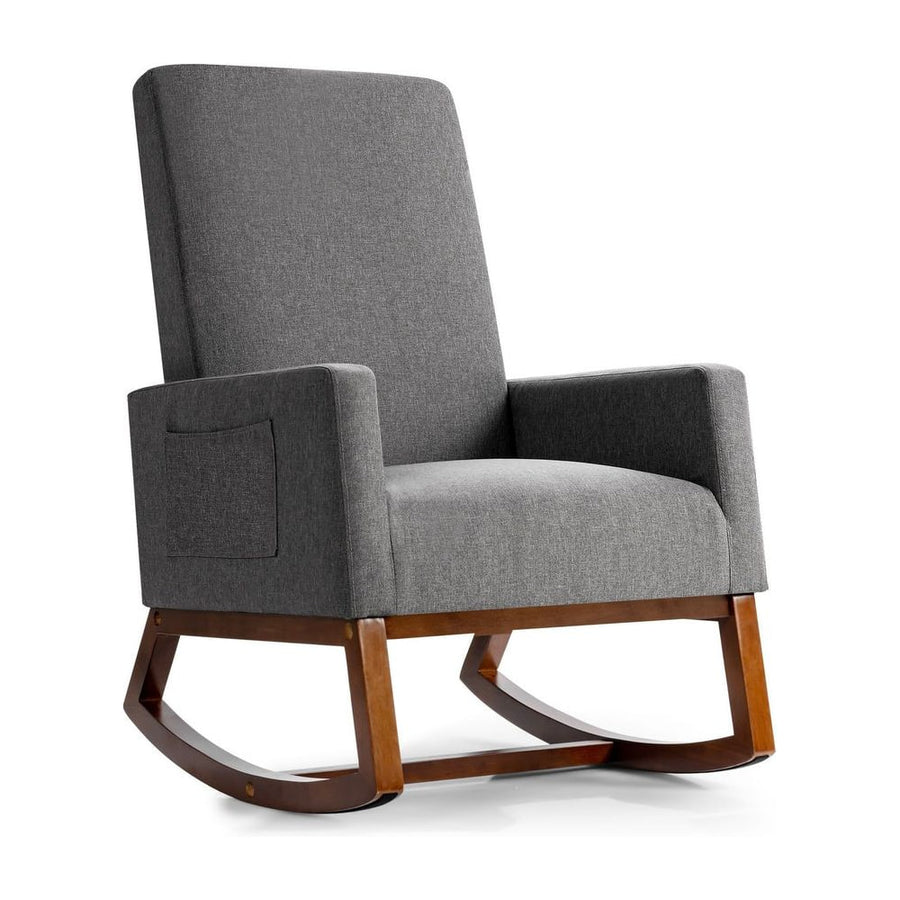 Upholstered Fabric Armchair with Rubber Wood Base-Grey