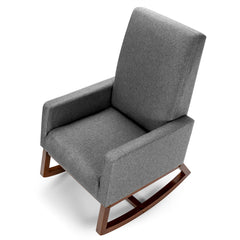 Upholstered Fabric Armchair with Rubber Wood Base-Grey