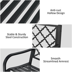 Patio Garden Bench with Iron Casted Seat, Armrest and Backrest