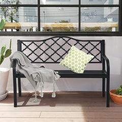 Patio Garden Bench with Iron Casted Seat, Armrest and Backrest