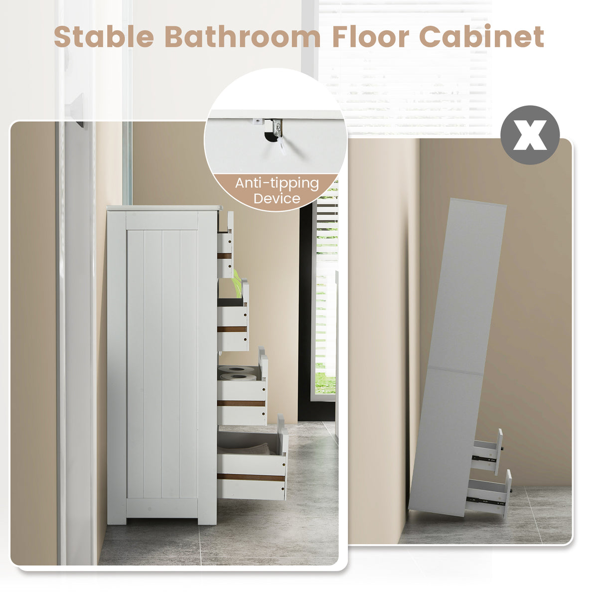 Floor Storage Cabinet Freestanding Bathroom Cabinet with 4 Drawers-White