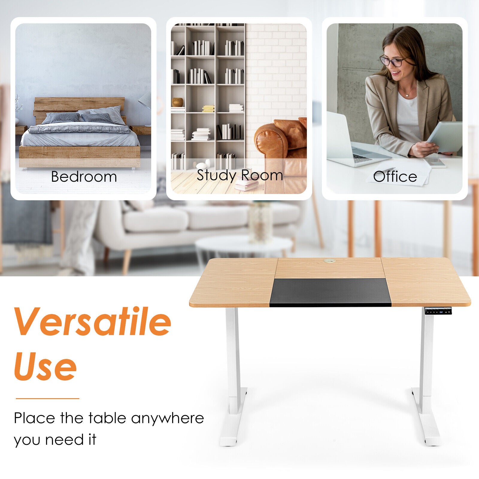 Electric Height Adjustable Standing Desk with Memory Smart Presets and Anti-Collision Function-Natural