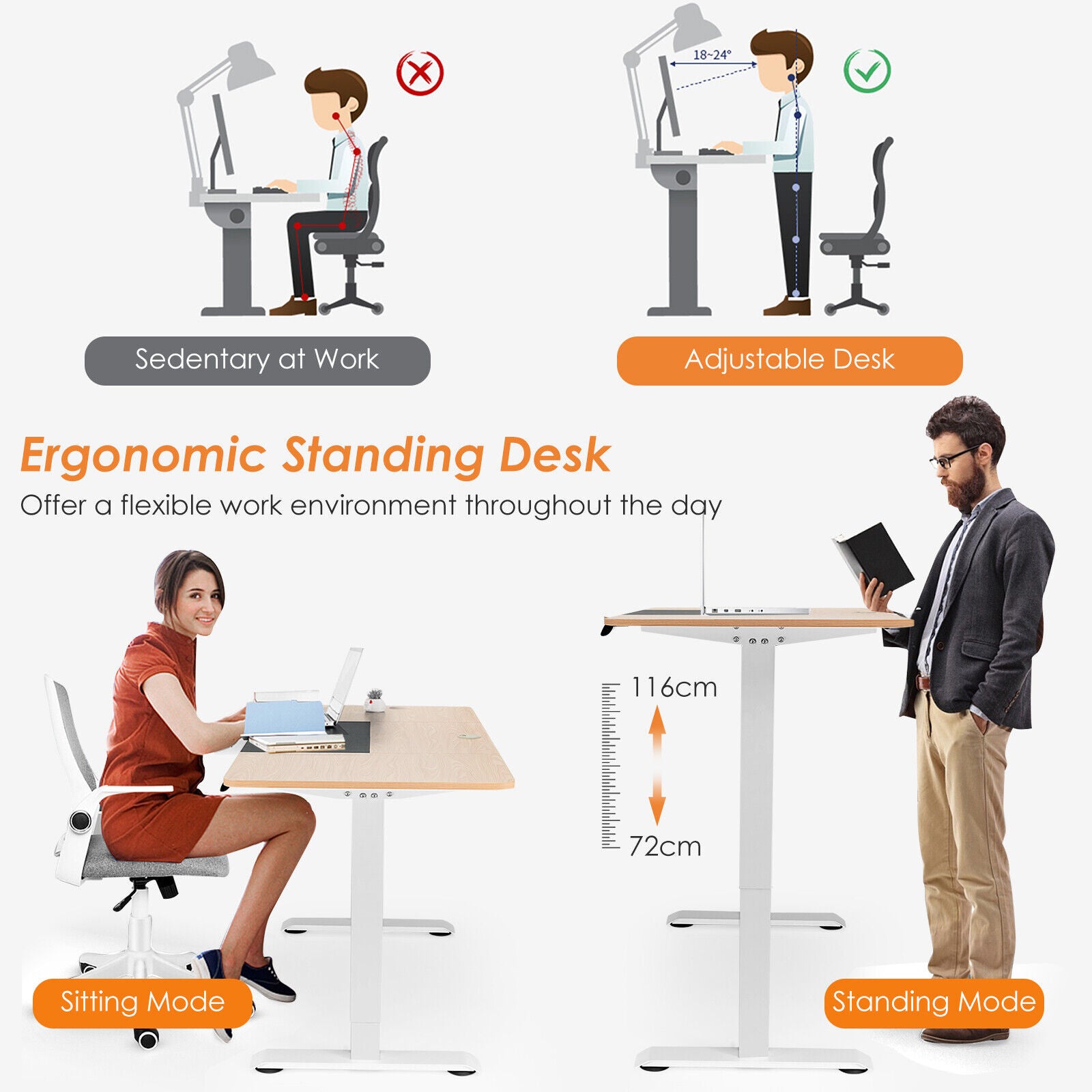 Electric Height Adjustable Standing Desk with Memory Smart Presets and Anti-Collision Function-Natural