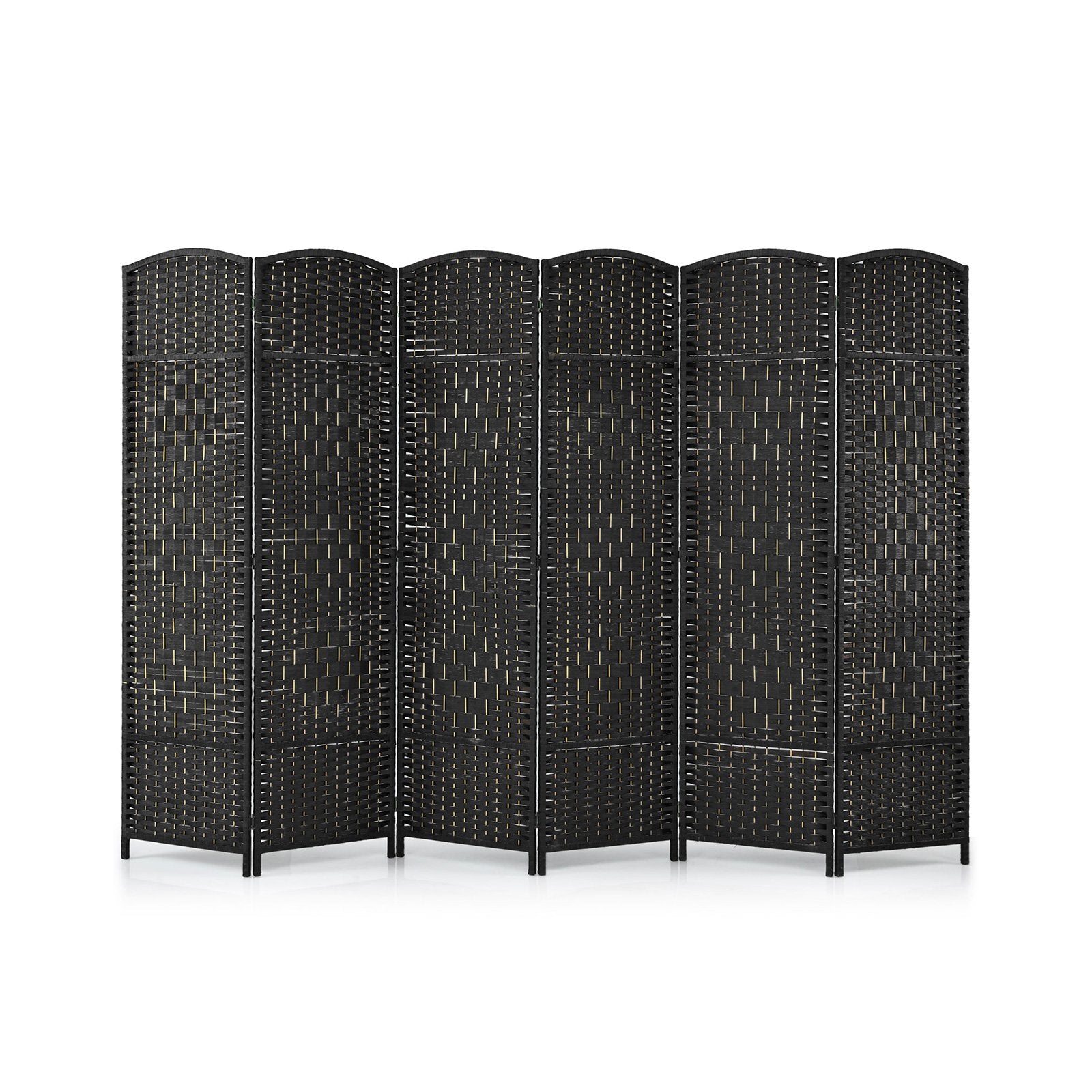 6 Panel Folding Room Divider with Hand-Woven Wicker for Home Office-Black