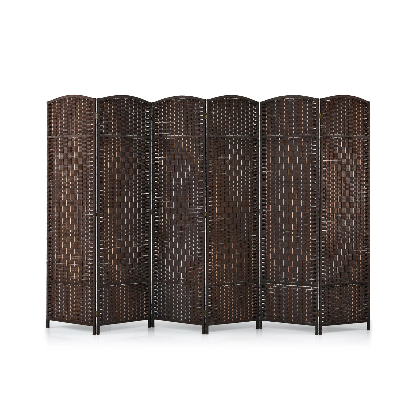 6 Panel Folding Room Divider with Hand-Woven Wicker for Home Office-Brown