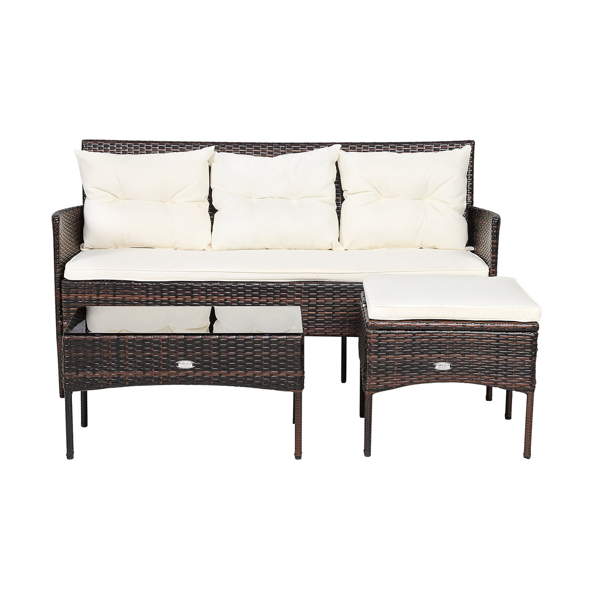 4 Seater Rattan Garden Furniture Set with Cushioned Sofa-White
