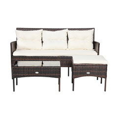 4 Seater Rattan Garden Furniture Set with Cushioned Sofa-White