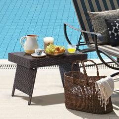 Patio Wicker Folding Coffee Table with Sturdy Steel Frame