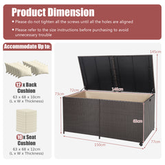 Rectangular PE Wicker Deck Box with Wheels and Zippered Liner for Outdoor-Brown