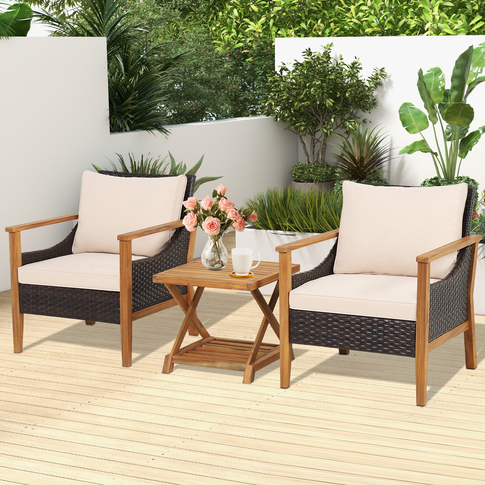 3 Pieces Patio Furniture Set-Brown