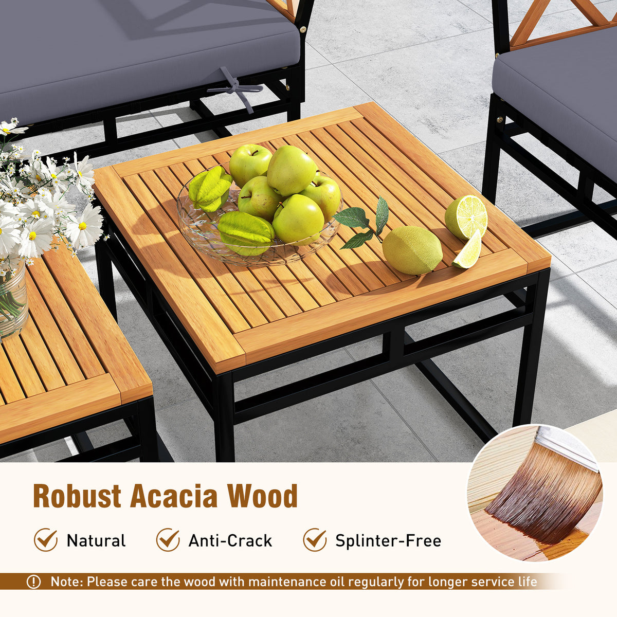 7 Piece Outdoor Conversation Set with Ottomans for Porch-Grey
