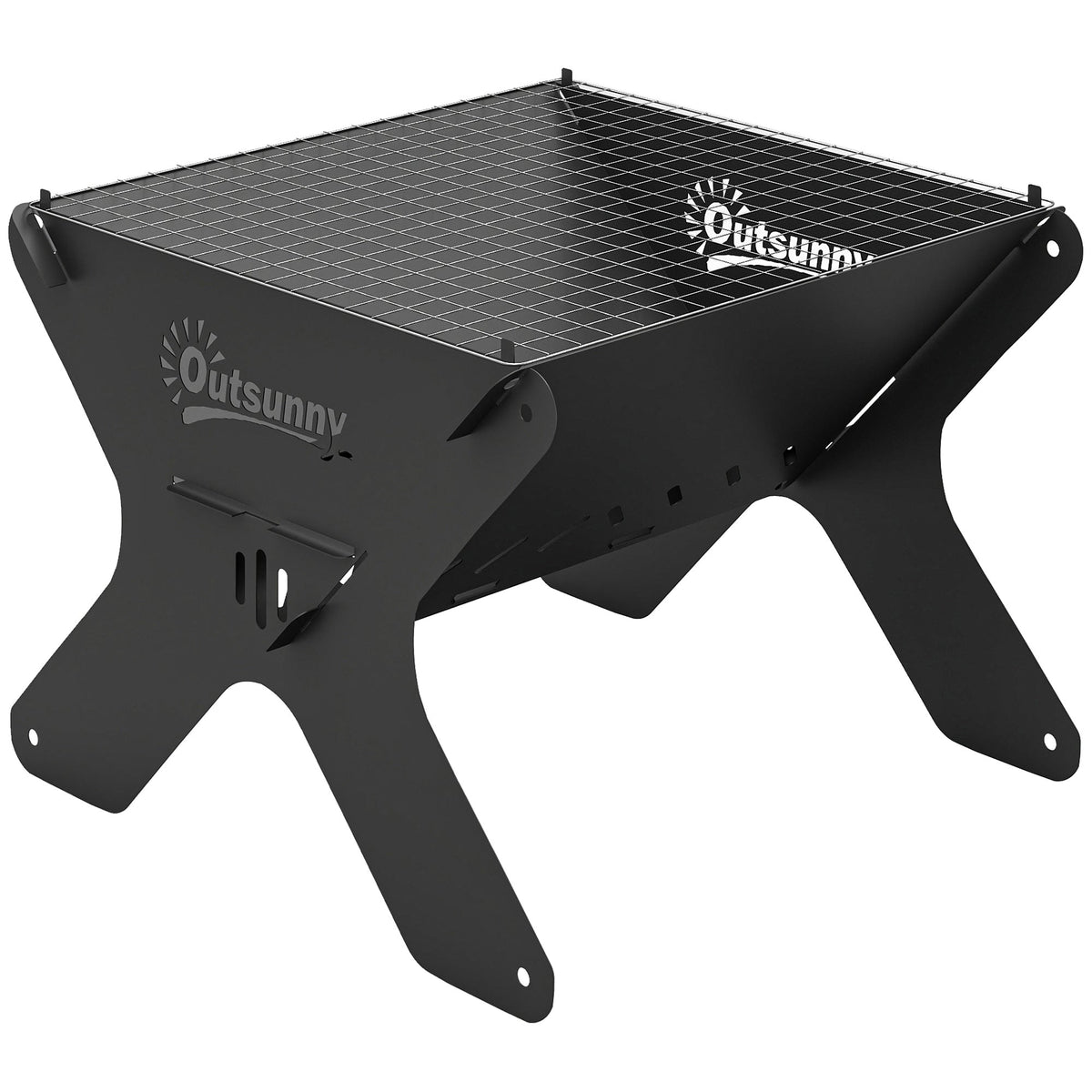 Outsunny 2-In-1 Portable BBQ Grill and Camping Fire Pit, Tabletop Charcoal Barbecue Grill with Gripper, Gloves and Carry Bag
