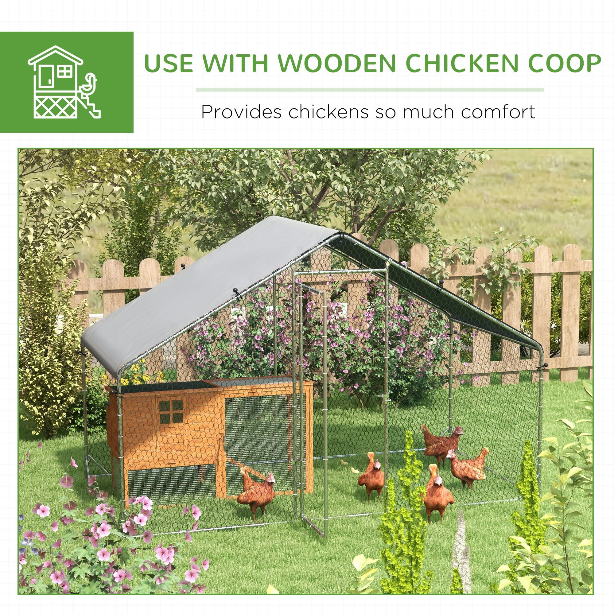 PawHut Large Chicken Coop, Galvanised Walk In Chicken Coop Hen House w/ Water-Resist Cover, 3 x 1.7 x 1.9m