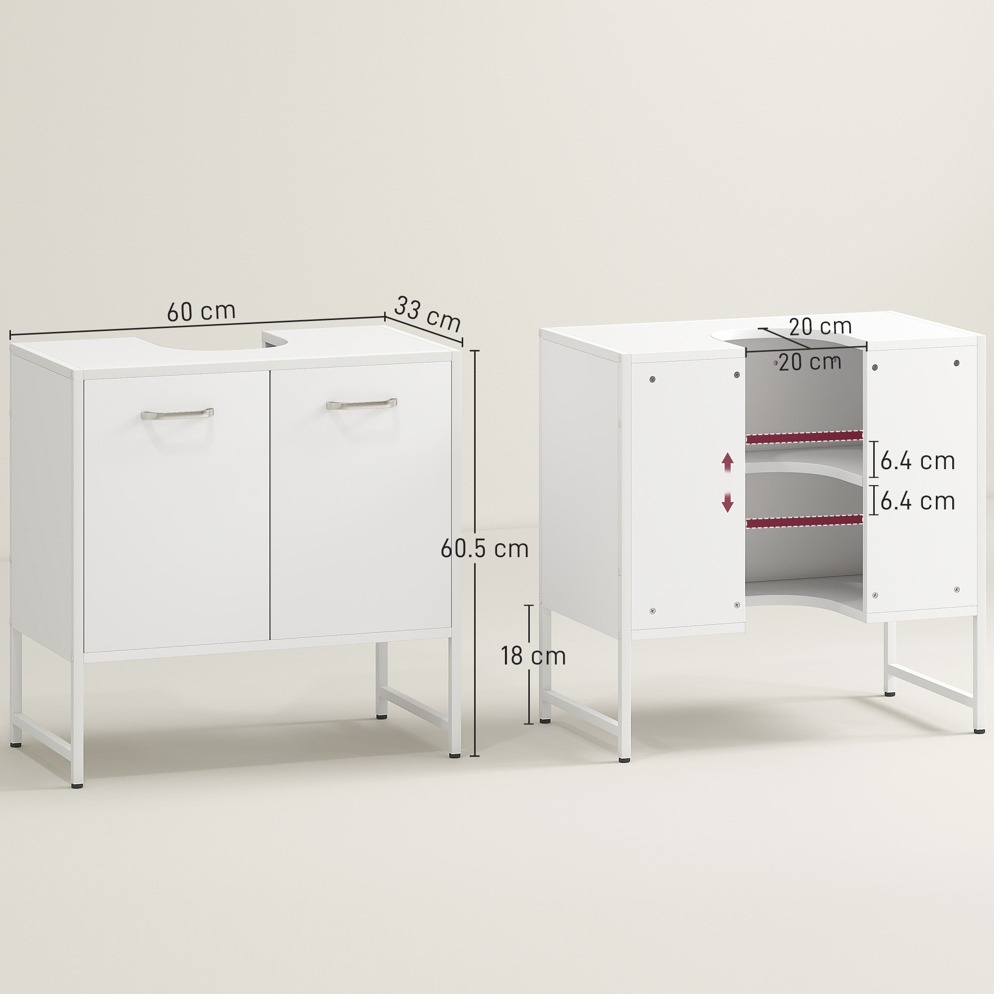 HOMCOM Bathroom Vanity Unit, Under Sink Storage Cabinet with Soft-Close Doors for Basin without or with Pedestal, White