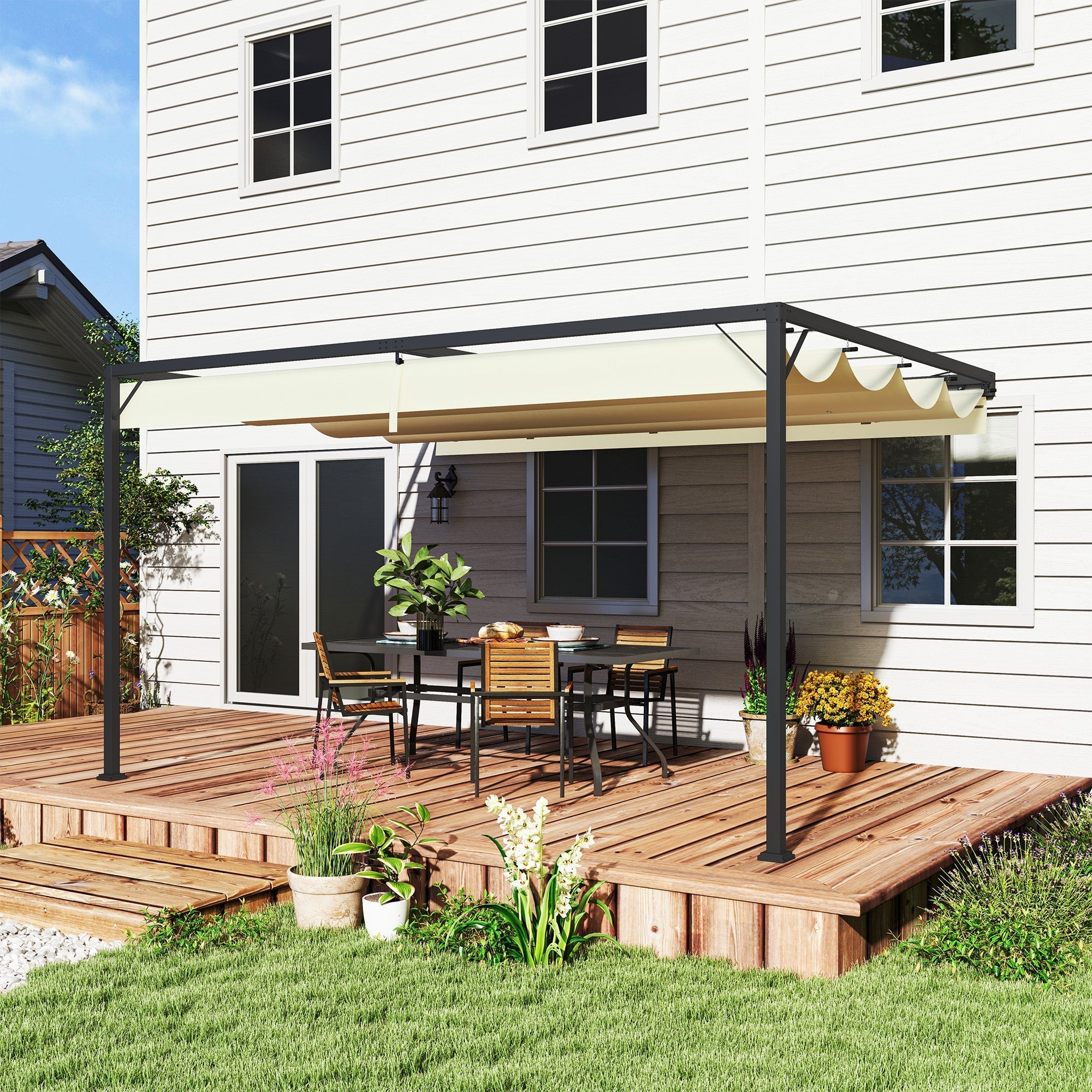 Outsunny 4 x 3 m Pergola, with Sliding Canopy - Cream