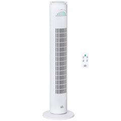 HOMCOM 30'' Freestanding Tower Fan, 3 Speed 3 Mode, 10h Timer, 70 Degree Oscillation, LED Light, 5M Remote Controller, White