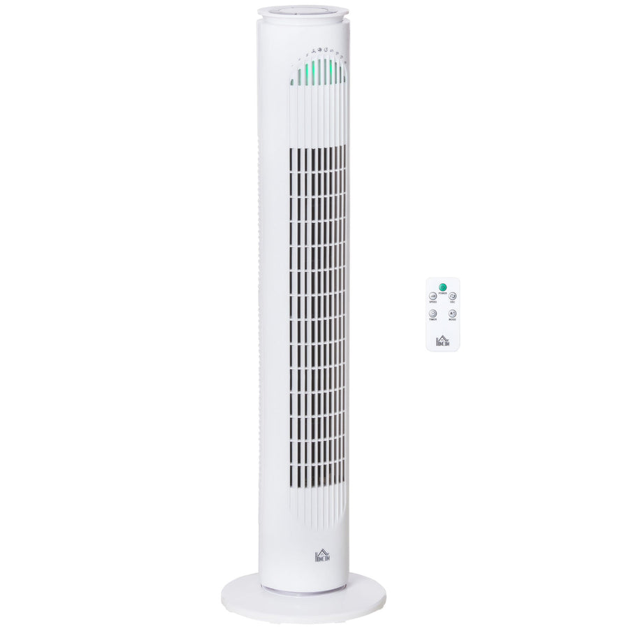 HOMCOM 30'' Freestanding Tower Fan, 3 Speed 3 Mode, 10h Timer, 70 Degree Oscillation, LED Light, 5M Remote Controller, White