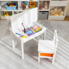 Kids Table and Chair Set with Hidden Space and Hook-White