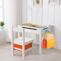 Kids Table and Chair Set with Hidden Space and Hook-White